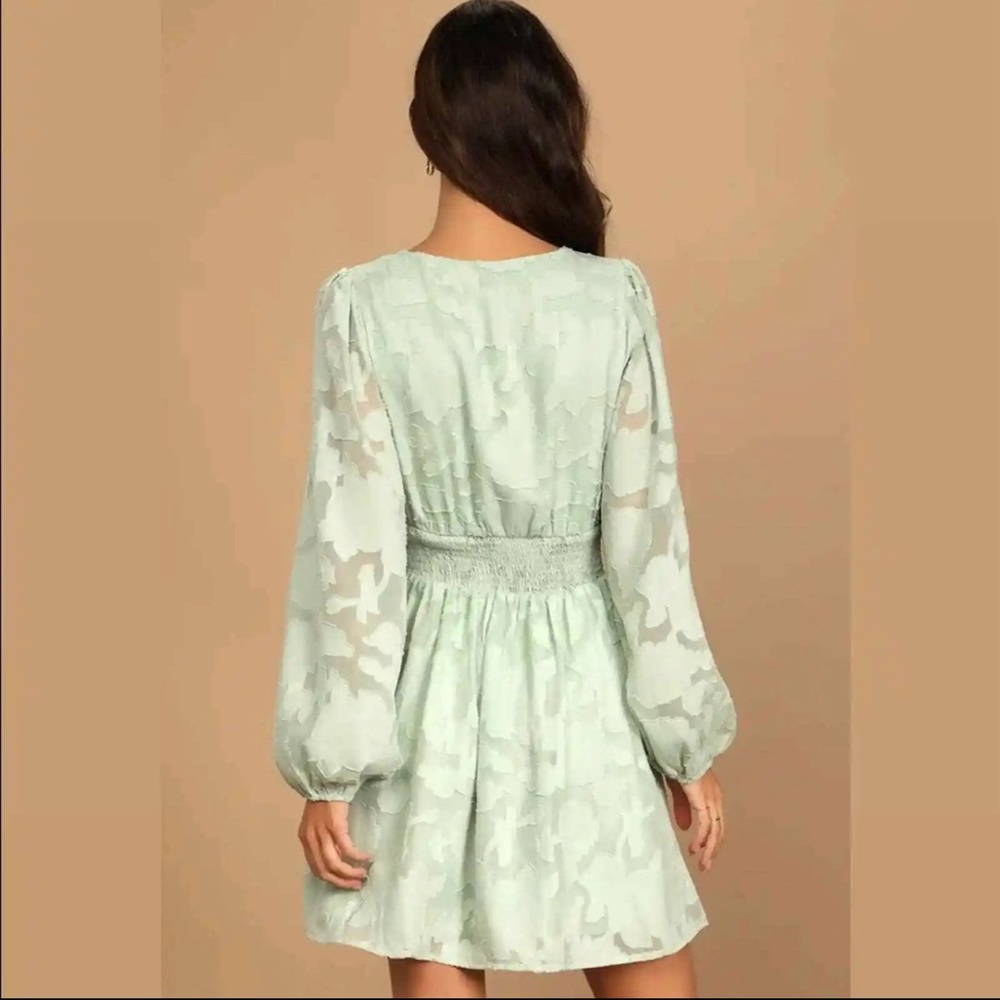 Lulu's Mint Green Long Sleeve Smock Waist Mini Dress - Picture 4 of 15